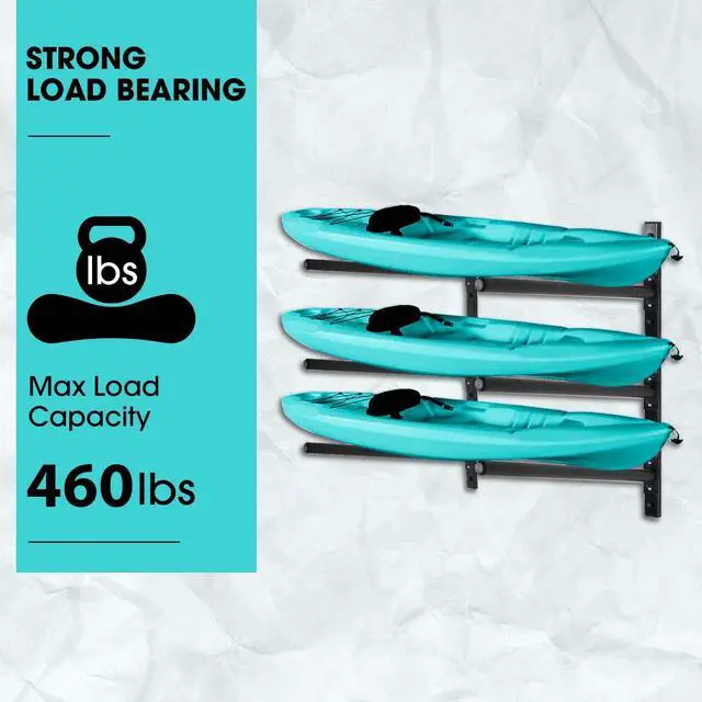 Alt view image 3 of 6 - Kayak Storage Rack, Adjustable Wall Mount Kayak Racks for Garage and Outdoor Storage, Heavy Duty Weight Capacity, 2 Level / 3 Level / 4 Level