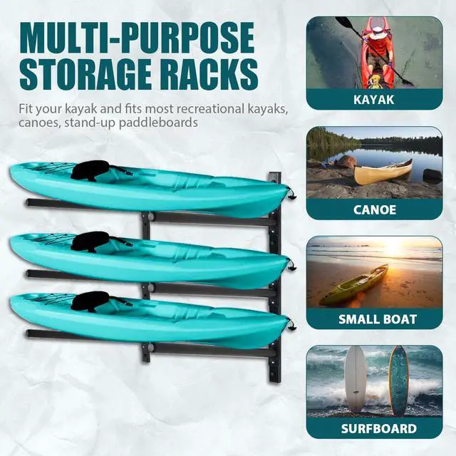 Alt view image 5 of 6 - Kayak Storage Rack, Adjustable Wall Mount Kayak Racks for Garage and Outdoor Storage, Heavy Duty Weight Capacity, 2 Level / 3 Level / 4 Level