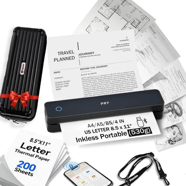 Main image of MT610 Inkless Portable Printer Wireless Thermal Mobile Printers with Carry Case & 200 Sheets Paper, Supports 8.5"x11" US Letter & A4, Bluetooth Travel Printer for Laptop, iOS & Android, Black