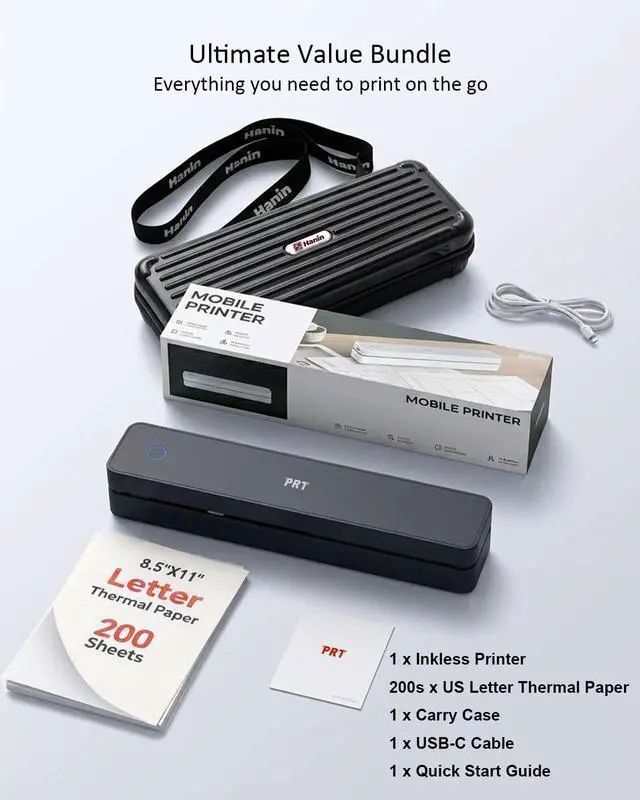 Alt view image 2 of 6 - MT610 Inkless Portable Printer Wireless Thermal Mobile Printers with Carry Case & 200 Sheets Paper, Supports 8.5"x11" US Letter & A4, Bluetooth Travel Printer for Laptop, iOS & Android, Black