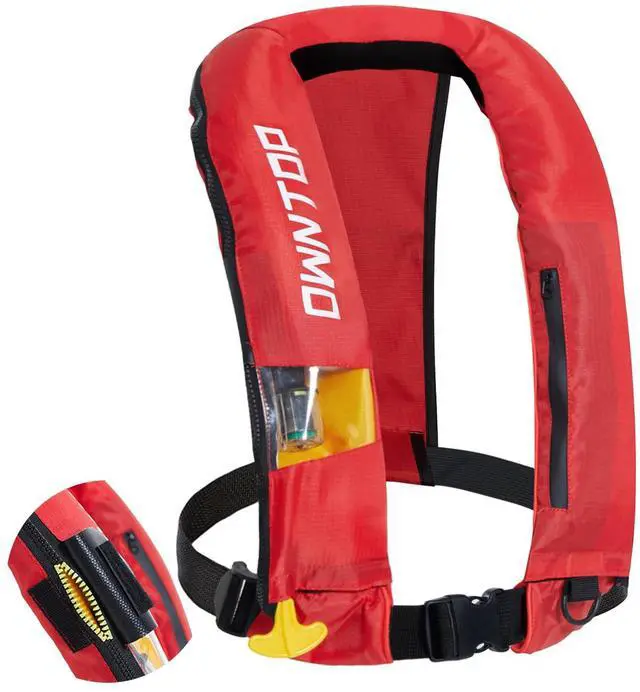 Main image of Automatic/Manual Inflatable Vest, Manual Convertible Option, Low Profile, Zipper Closure, Inflatable Fishing Jacket for Kayaking, Boating and Fishing, 24g CO2 Cylinder Included