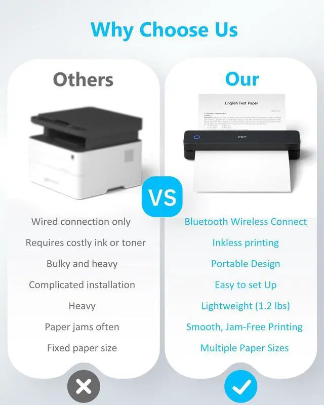 Alt view image 6 of 6 - MT610 Inkless Portable Printer Wireless Thermal Mobile Printers with Carry Case & 200 Sheets Paper, Supports 8.5"x11" US Letter & A4, Bluetooth Travel Printer for Laptop, iOS & Android, Black