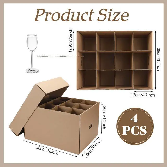 Alt view image 2 of 6 - 4 Pack Wine Glass Moving Boxes Kitchen Moving Boxes with Handle Kitchen Kit with Lid for Dish Glassware (Brown,20 x 15 x 12 Inches)