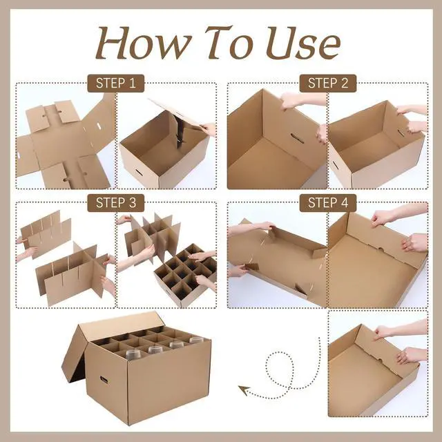 Alt view image 3 of 6 - 4 Pack Wine Glass Moving Boxes Kitchen Moving Boxes with Handle Kitchen Kit with Lid for Dish Glassware (Brown,20 x 15 x 12 Inches)