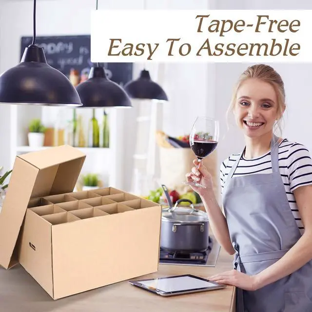 Alt view image 5 of 6 - 4 Pack Wine Glass Moving Boxes Kitchen Moving Boxes with Handle Kitchen Kit with Lid for Dish Glassware (Brown,20 x 15 x 12 Inches)