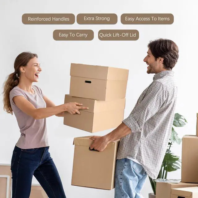 Alt view image 6 of 6 - 4 Pack Wine Glass Moving Boxes Kitchen Moving Boxes with Handle Kitchen Kit with Lid for Dish Glassware (Brown,20 x 15 x 12 Inches)