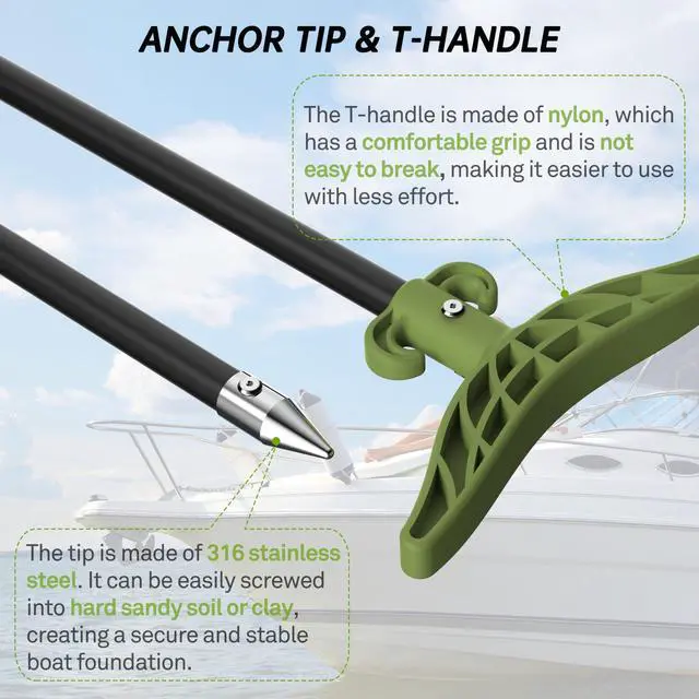 Alt view image 3 of 7 - 8.63ft/12.3ft Shallow Water Anchor Pole, Fiberglass Push Poles for Boat with T-Handle & 316 Stainless Tip, Corrosion-Resistant Sand Anchor for Beach Kayak, Gloves Included