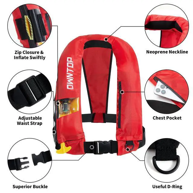 Alt view image 4 of 7 - Automatic/Manual Inflatable Vest, Manual Convertible Option, Low Profile, Zipper Closure, Inflatable Fishing Jacket for Kayaking, Boating and Fishing, 24g CO2 Cylinder Included
