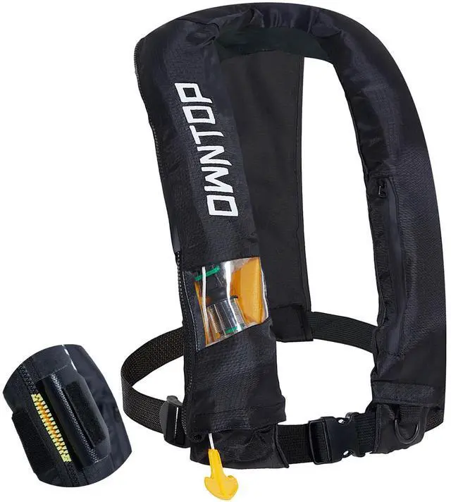 Main image of Automatic/Manual Inflatable Vest, Manual Convertible Option, Low Profile, Zipper Closure, Inflatable Fishing Jacket for Kayaking, Boating and Fishing, 24g CO2 Cylinder Included