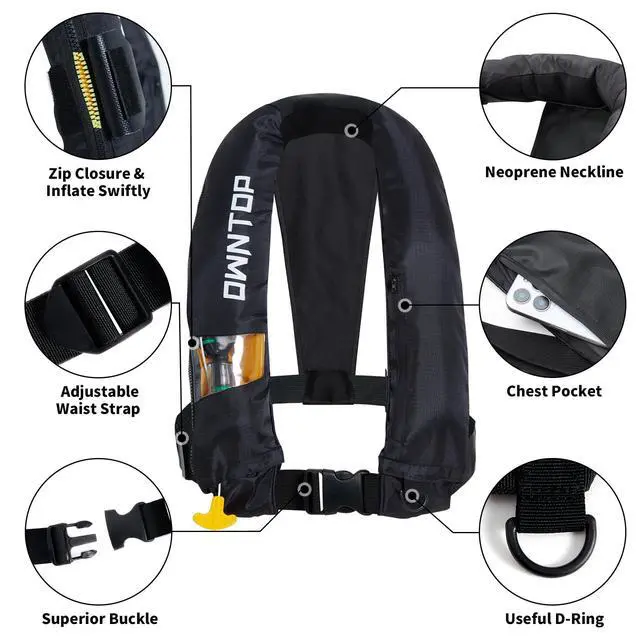 Alt view image 3 of 7 - Automatic/Manual Inflatable Vest, Manual Convertible Option, Low Profile, Zipper Closure, Inflatable Fishing Jacket for Kayaking, Boating and Fishing, 24g CO2 Cylinder Included