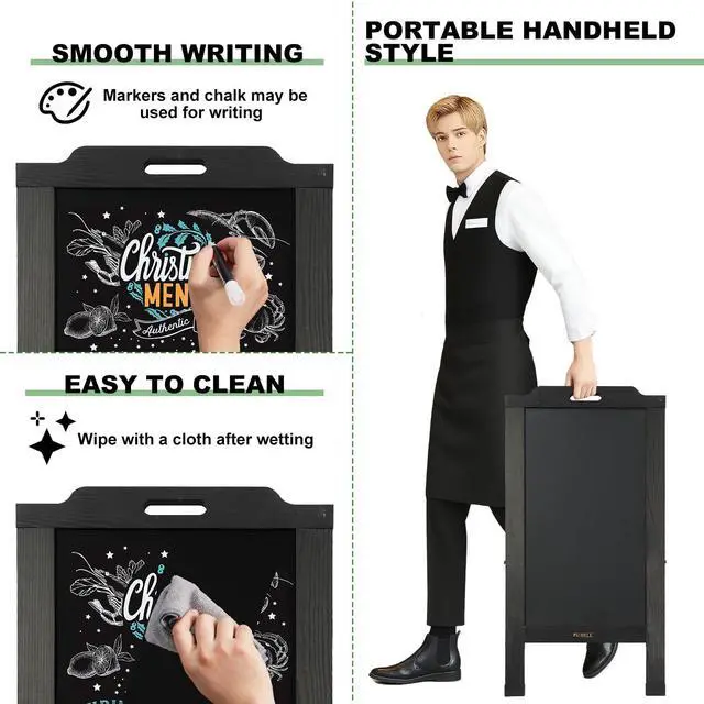 Alt view image 4 of 7 - Magnetic Sandwich A Frame Chalkboard Board Signs - 40 × 20 Inches | Portable, Black Solid Pine Wood, Double-Sided outdoor Sidewalk ChalkBoards, Restaurant, Cafe, Shop, Wedding, Party