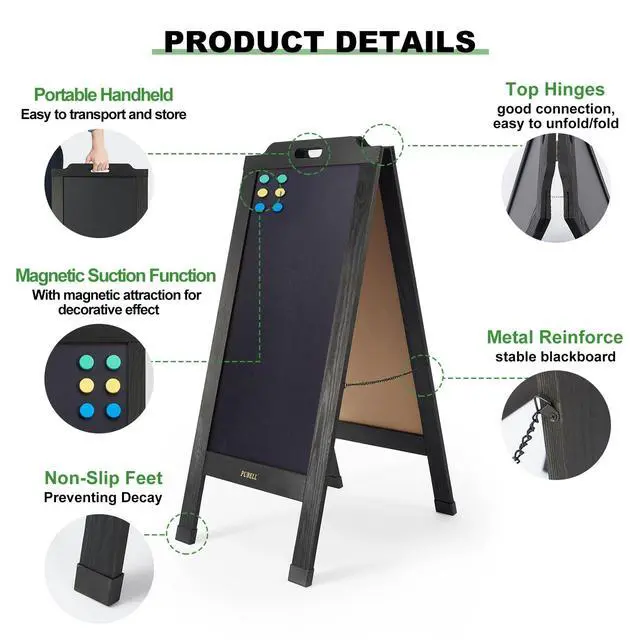 Alt view image 3 of 7 - Magnetic Sandwich A Frame Chalkboard Board Signs - 40 × 20 Inches | Portable, Black Solid Pine Wood, Double-Sided outdoor Sidewalk ChalkBoards, Restaurant, Cafe, Shop, Wedding, Party