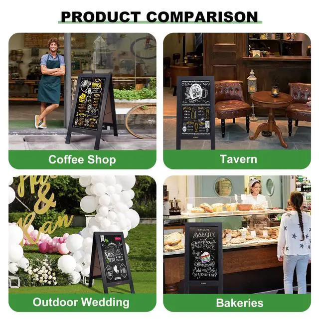 Alt view image 7 of 7 - Magnetic Sandwich A Frame Chalkboard Board Signs - 40 × 20 Inches | Portable, Black Solid Pine Wood, Double-Sided outdoor Sidewalk ChalkBoards, Restaurant, Cafe, Shop, Wedding, Party