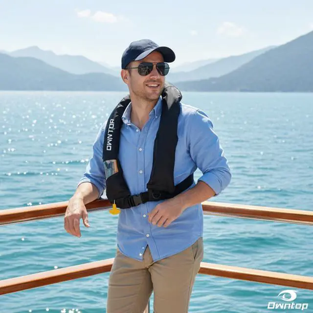 Alt view image 5 of 7 - Automatic/Manual Inflatable Vest, Manual Convertible Option, Low Profile, Zipper Closure, Inflatable Fishing Jacket for Kayaking, Boating and Fishing, 24g CO2 Cylinder Included