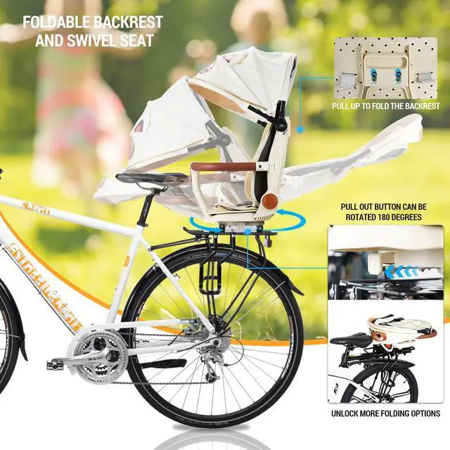 Alt view image 4 of 7 - Rear Child Bike Seat,Rear Mounted Child Bike Seats,Back Mount Child Seat with Back Rest Armrest Foot Pedals,Width Adjustable Bicycle Rear Seat,Fits All Bicycle Rear Frames