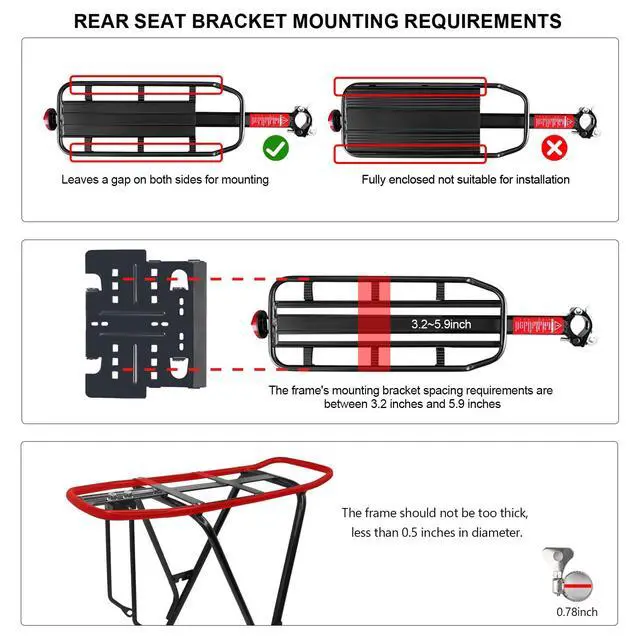 Alt view image 6 of 7 - Rear Child Bike Seat,Rear Mounted Child Bike Seats,Back Mount Child Seat with Back Rest Armrest Foot Pedals,Width Adjustable Bicycle Rear Seat,Fits All Bicycle Rear Frames