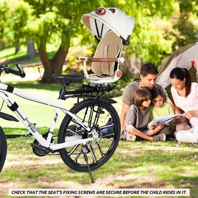 Alt view image 7 of 7 - Rear Child Bike Seat,Rear Mounted Child Bike Seats,Back Mount Child Seat with Back Rest Armrest Foot Pedals,Width Adjustable Bicycle Rear Seat,Fits All Bicycle Rear Frames