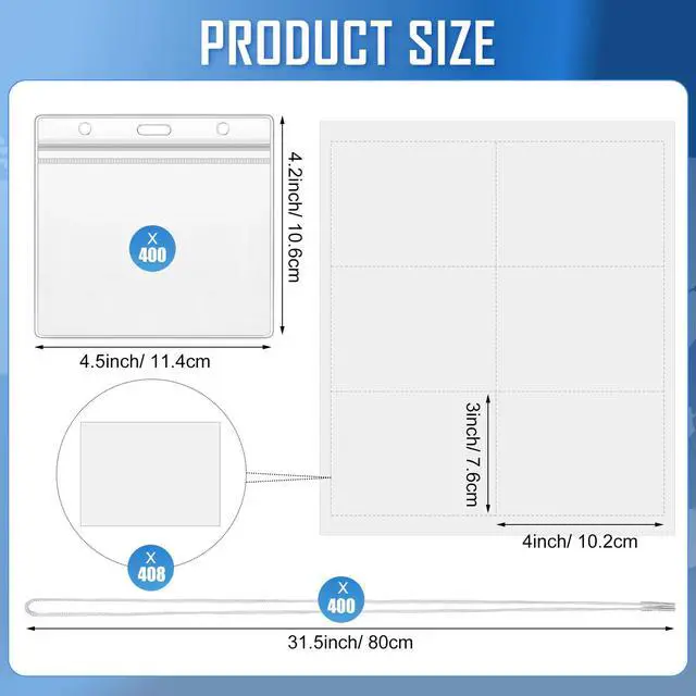 Alt view image 3 of 7 - 400 Pack Name Badge Holders Neck Tag Holder Lanyard with String 3 x 4 Inches Clear Name Tag Lanyard Style Badges with Labels Waterproof for Meeting Seminar Show Event and Conference