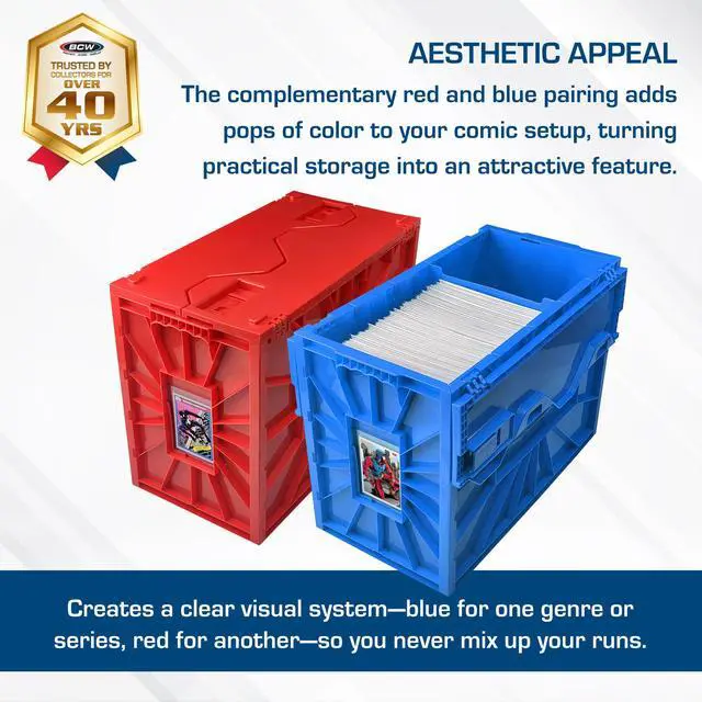 Alt view image 2 of 7 - Red & Blue Short Comic Bin Set | Plastic Comic Book Box Storage | Color-Coded Organization for Comics