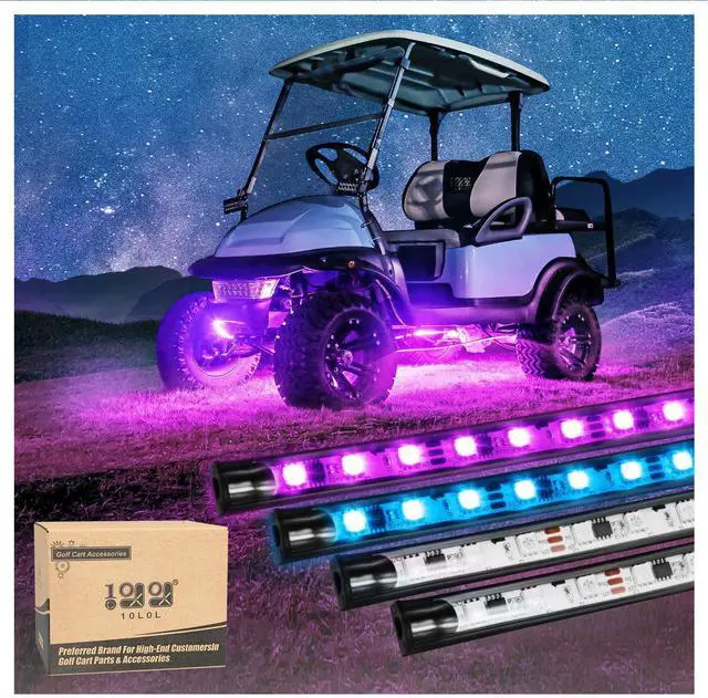 Main image of 4PCS Golf Cart Underglow LED Light Kit, Underbody RGB Strip Lights, 24-Mode Neon Accent Lighting, Music Sync, Wireless Remote, IP67 Waterproof, 12V-80V Input for EZGO Yamaha Club Car