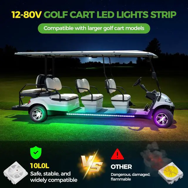 Alt view image 3 of 7 - 4PCS Golf Cart Underglow LED Light Kit, Underbody RGB Strip Lights, 24-Mode Neon Accent Lighting, Music Sync, Wireless Remote, IP67 Waterproof, 12V-80V Input for EZGO Yamaha Club Car
