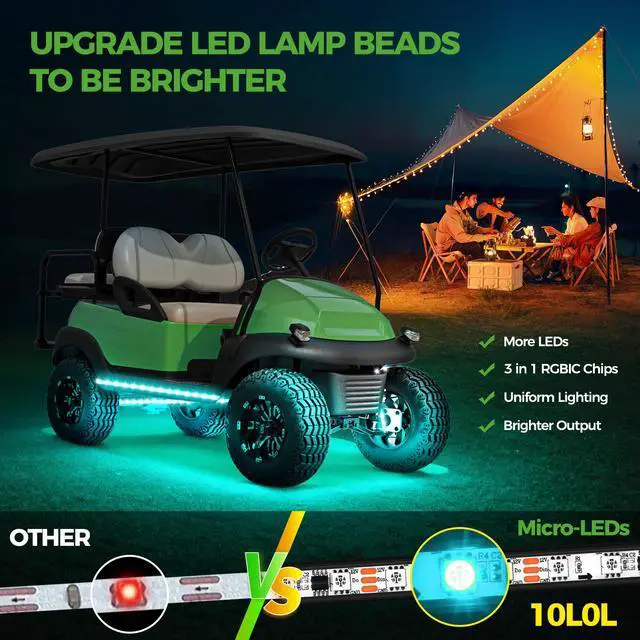 Alt view image 2 of 7 - 4PCS Golf Cart Underglow LED Light Kit, Underbody RGB Strip Lights, 24-Mode Neon Accent Lighting, Music Sync, Wireless Remote, IP67 Waterproof, 12V-80V Input for EZGO Yamaha Club Car