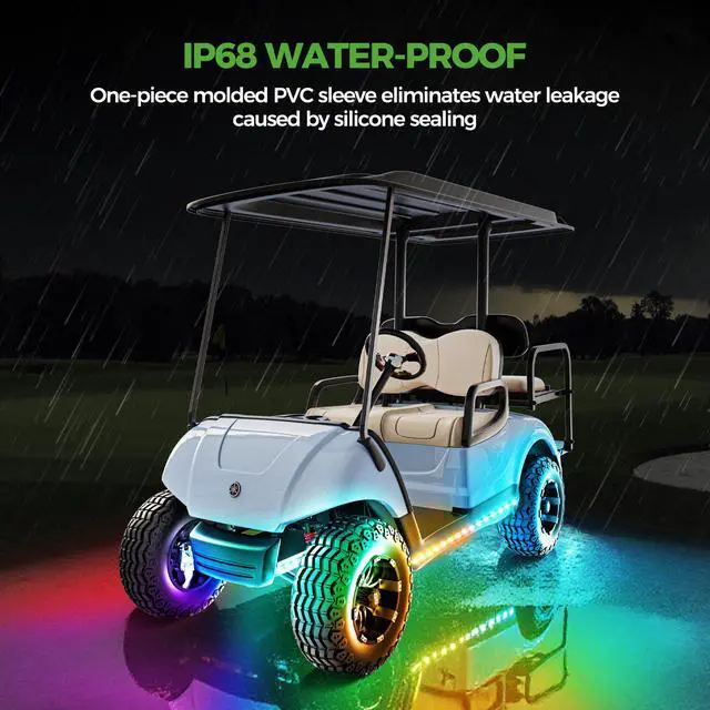 Alt view image 7 of 7 - 4PCS Golf Cart Underglow LED Light Kit, Underbody RGB Strip Lights, 24-Mode Neon Accent Lighting, Music Sync, Wireless Remote, IP67 Waterproof, 12V-80V Input for EZGO Yamaha Club Car