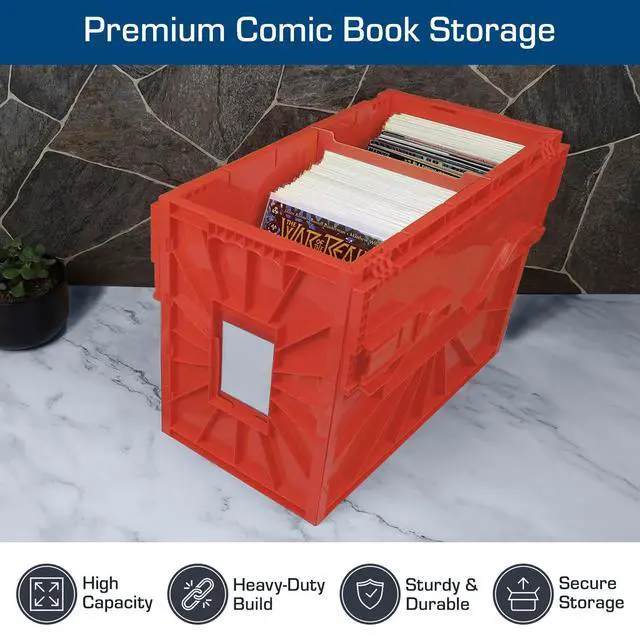 Alt view image 6 of 7 - Red & Blue Short Comic Bin Set | Plastic Comic Book Box Storage | Color-Coded Organization for Comics
