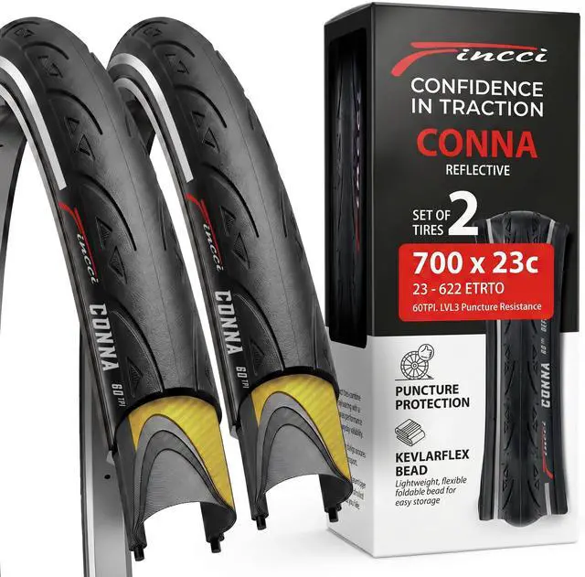 Main image of Pair 700x23c Road Bike Tires - Foldable 23-622 with 1mm Anti Puncture 28" | Folding 28 inch Bicycle Tyres, Accessories for Racing, Touring and Cycling Bikes, Front and Rear Replacement
