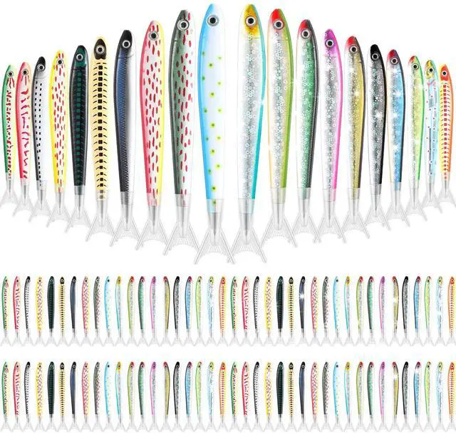 Main image of 80 Pack Fish Pen Favors Gifts Cute Fishing Party Decorations Creative Glitter Ballpoint Pens for Adults Office Birthday Themed Party Decor
