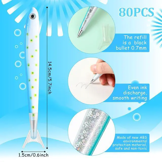 Alt view image 2 of 7 - 80 Pack Fish Pen Favors Gifts Cute Fishing Party Decorations Creative Glitter Ballpoint Pens for Adults Office Birthday Themed Party Decor