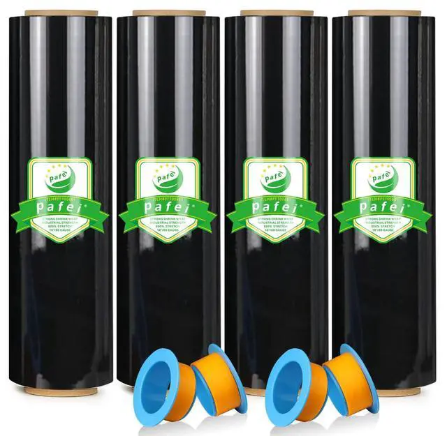 Main image of 18"x1500ft Black Stretch/Shrink Wrap Roll for Moving, 4 Rolls | 80 Gauge, Industrial Plastic Wrap for Moving, Heavy Duty 800% Stretch, For Pallets, Packing, Shipping & Furniture Protection