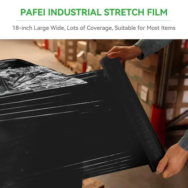 Alt view image 3 of 7 - 18"x1500ft Black Stretch/Shrink Wrap Roll for Moving, 4 Rolls | 80 Gauge, Industrial Plastic Wrap for Moving, Heavy Duty 800% Stretch, For Pallets, Packing, Shipping & Furniture Protection