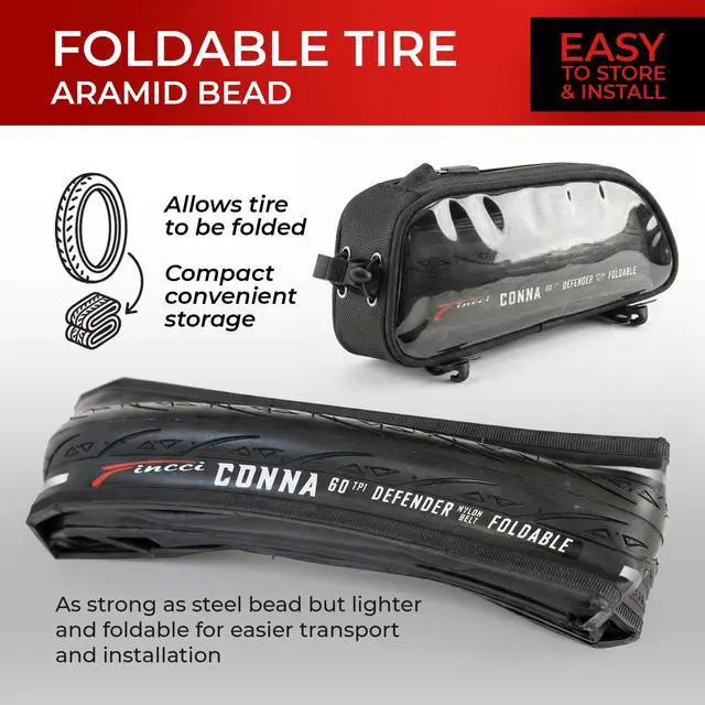 Alt view image 6 of 7 - 700x25c Tire - Road Bike Tires 25-622 with 1 mm Nylon Anti Puncture - Black 700c Bike Tire Puncture Proof with Kevlar for Racing, Hybrid, Folding Bicycles - Flatless Bike Tires 28 inch