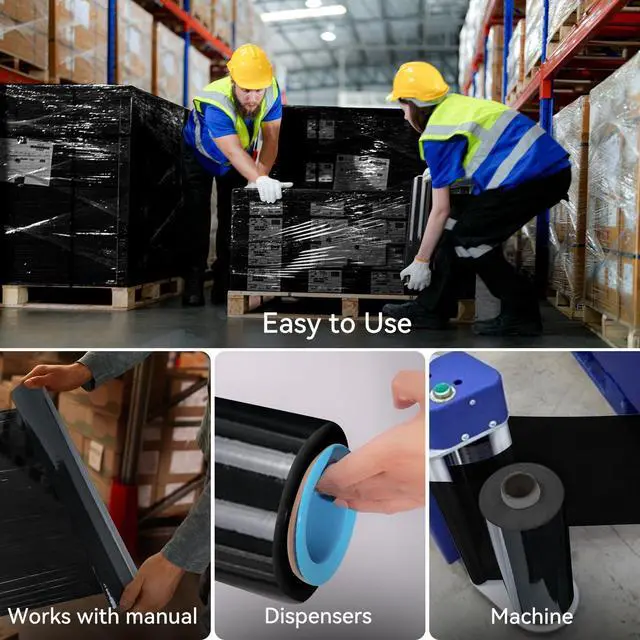 Alt view image 4 of 7 - 18"x1500ft Black Stretch/Shrink Wrap Roll for Moving, 4 Rolls | 80 Gauge, Industrial Plastic Wrap for Moving, Heavy Duty 800% Stretch, For Pallets, Packing, Shipping & Furniture Protection