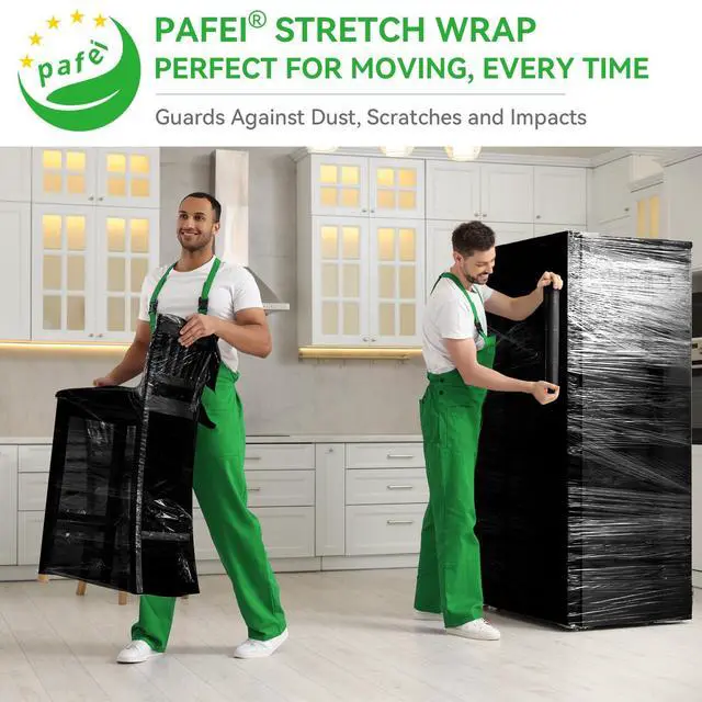 Alt view image 5 of 7 - 18"x1500ft Black Stretch/Shrink Wrap Roll for Moving, 4 Rolls | 80 Gauge, Industrial Plastic Wrap for Moving, Heavy Duty 800% Stretch, For Pallets, Packing, Shipping & Furniture Protection