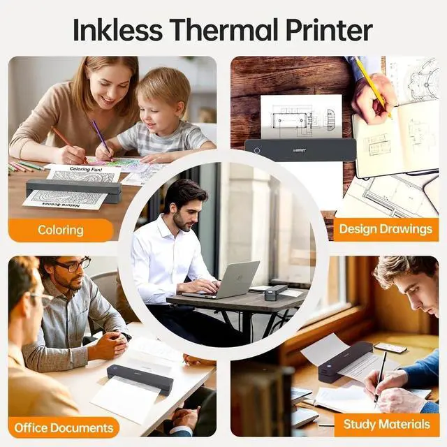 Alt view image 6 of 6 - Portable Printer Wireless for Travel with Carry Case& Thermal Paper | Inkless Printer for Home Use, Support 8.5x11 US Letter Thermal Paper, Compatible with Phone Laptop200 Sheets Thermal Paper