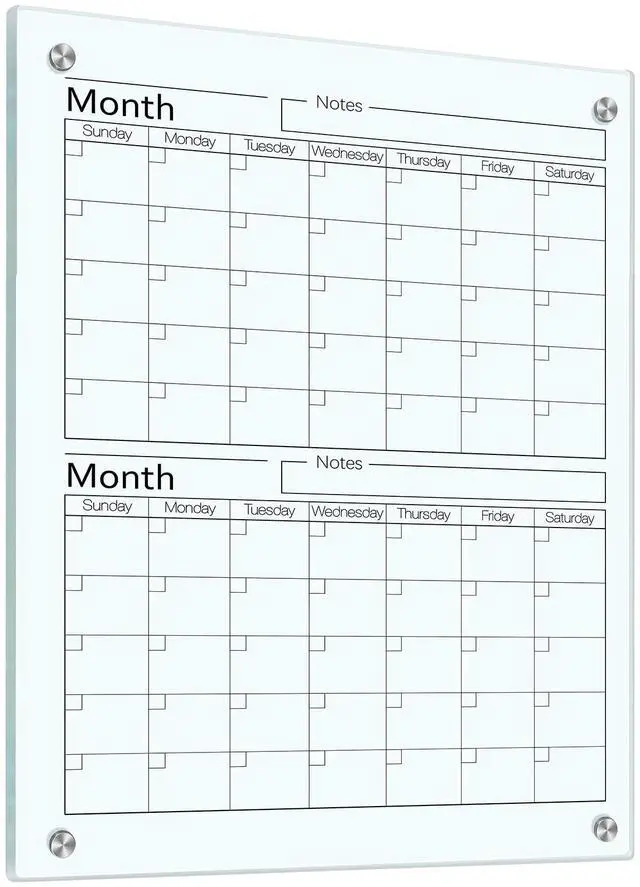 Main image of Glass Whiteboard Calendar Dry-Erase White Board Planner Glass Large Wall Mounted Calendar with Marker Tray for Wall Home or Office(Transparent,24" X 18",2 Month)