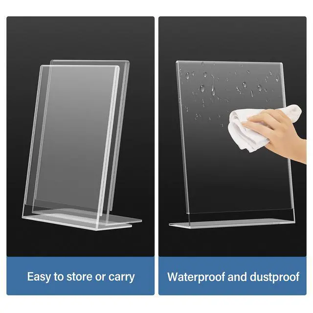 Alt view image 4 of 7 - Acrylic Sign Holder 8.5 x 11, Slant Back Display Stand, Clear Frames Plastic Sign Holder for Store, Restaurant (24 Pack)