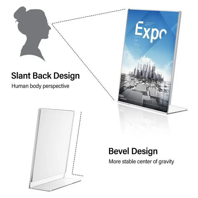 Alt view image 5 of 7 - Acrylic Sign Holder 8.5 x 11, Slant Back Display Stand, Clear Frames Plastic Sign Holder for Store, Restaurant (24 Pack)