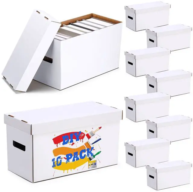 Main image of 10 Pack Comic Book Storage Boxes, Holds 200-225 Comics, 27.56 x 7.5 x 11 Inch Stackable Comic Short Bin Organizer Cardboard Box for Collapsible Magazine Book Collecting Supplies