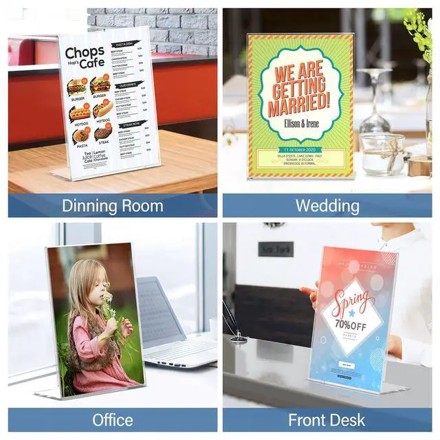 Alt view image 7 of 7 - Acrylic Sign Holder 8.5 x 11, Slant Back Display Stand, Clear Frames Plastic Sign Holder for Store, Restaurant (24 Pack)