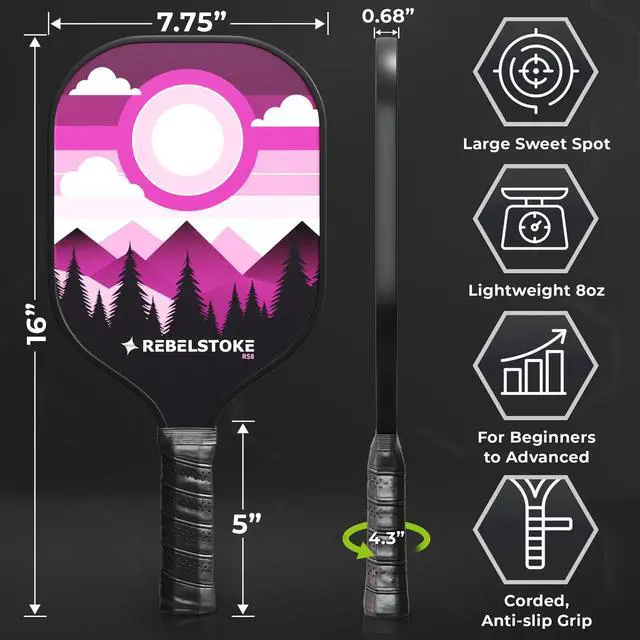 Alt view image 4 of 7 - Pickleball Paddles Set of 4 Premium Fiberglass Paddle Set with 14mm Polypropylene Honeycomb Core Complete Bundle with 8 Indoor/Outdoor Balls & Carry Bag for Beginners to Advanced