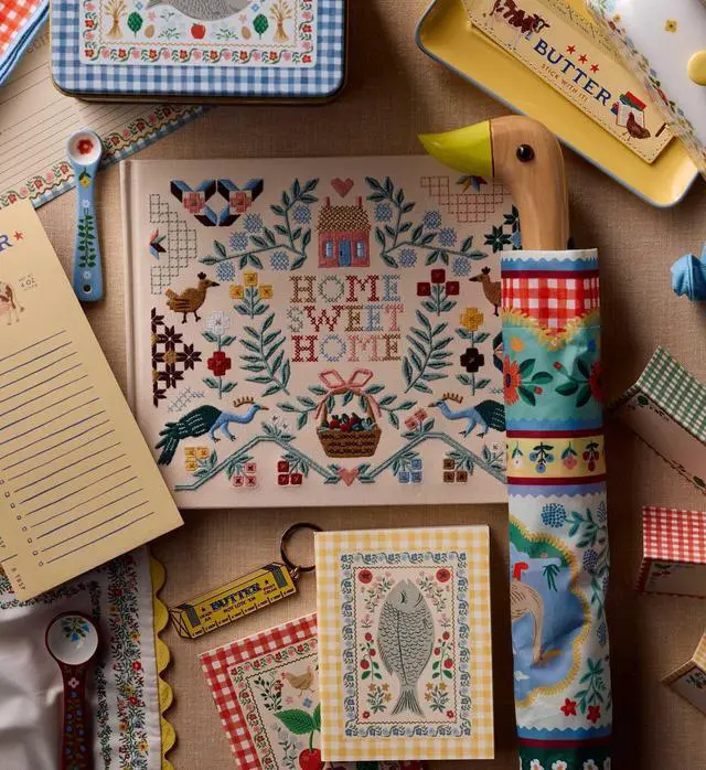 Alt view image 3 of 6 - Home Sweet Home Embroidered Fabric Guest Book, Hard Cover Wrapped in Book Cloth & Ribbon Bookmark, (144 Ruled Pages Metallic Gold Ink, 10.25" W x 8.25" L)