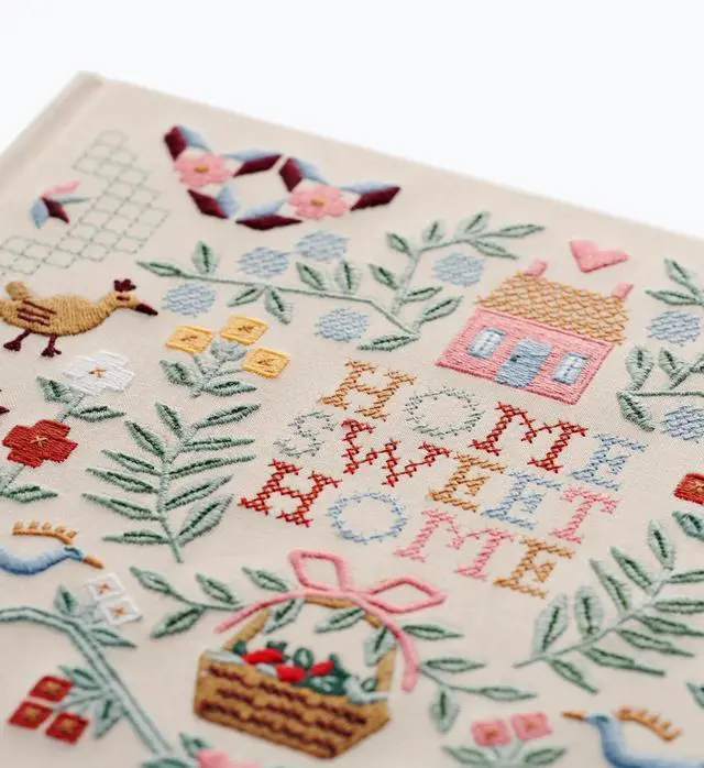 Alt view image 4 of 6 - Home Sweet Home Embroidered Fabric Guest Book, Hard Cover Wrapped in Book Cloth & Ribbon Bookmark, (144 Ruled Pages Metallic Gold Ink, 10.25" W x 8.25" L)