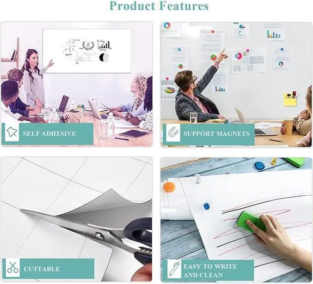 Alt view image 3 of 6 - White Board Adhesive Contact Paper, 48" x 36" Stick on Magnetic Whiteboard Roll, Dry Erase Board for Wall, Easy to Write and Clean Magnetic Board for Kids, Office, Home, with Marker, Eraser