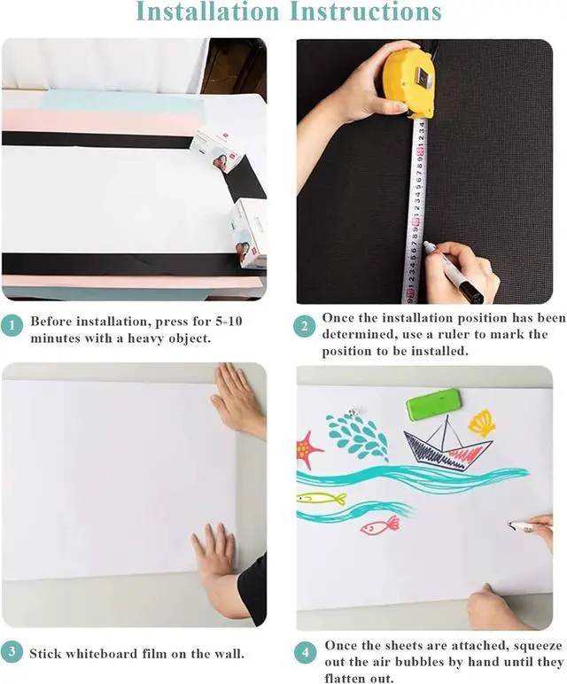 Alt view image 6 of 6 - White Board Adhesive Contact Paper, 48" x 36" Stick on Magnetic Whiteboard Roll, Dry Erase Board for Wall, Easy to Write and Clean Magnetic Board for Kids, Office, Home, with Marker, Eraser