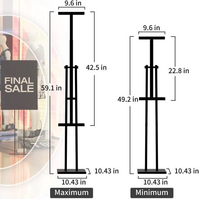 Alt view image 5 of 5 - Heavy Duty Sign Stand, Floor Poster Board Stand, Adjustable Metal Sign Holder Height Up to 60 Inches and 180° Rotation Display Standing Pedestal for Board & Foam, Black 2 Pack