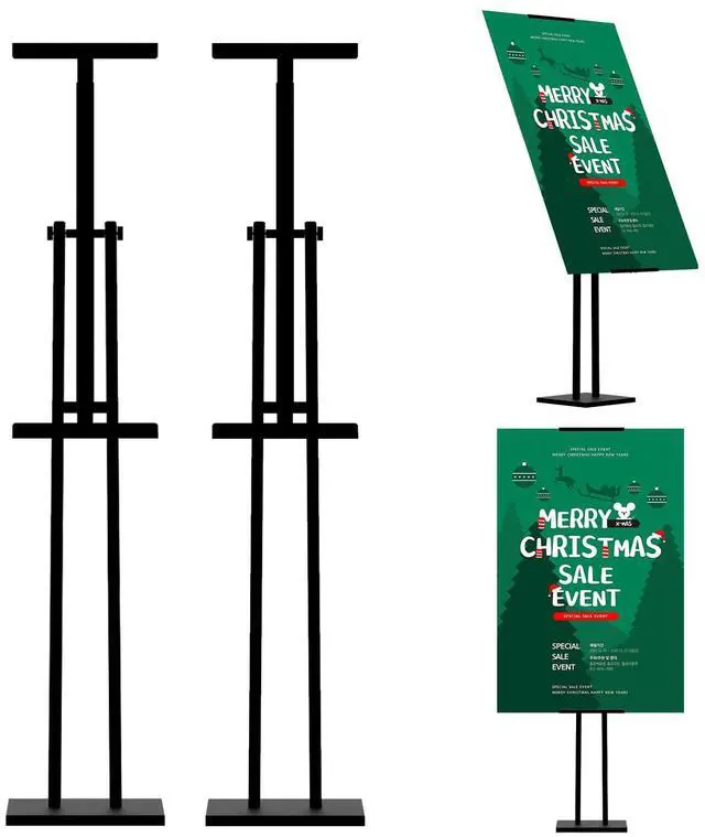 Main image of Heavy Duty Sign Stand, Floor Poster Board Stand, Adjustable Metal Sign Holder Height Up to 60 Inches and 180° Rotation Display Standing Pedestal for Board & Foam, Black 2 Pack