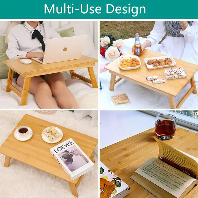 Alt view image 2 of 6 - Lap Desk for Bed, Bed Desk Bed Table Tary, Low Desk Table, Folding Floor Table, Adjustable Height, Portable Foldable Picnic Desk,Serving Breakfast Coffee in Bed Couch Floor.Bamboo